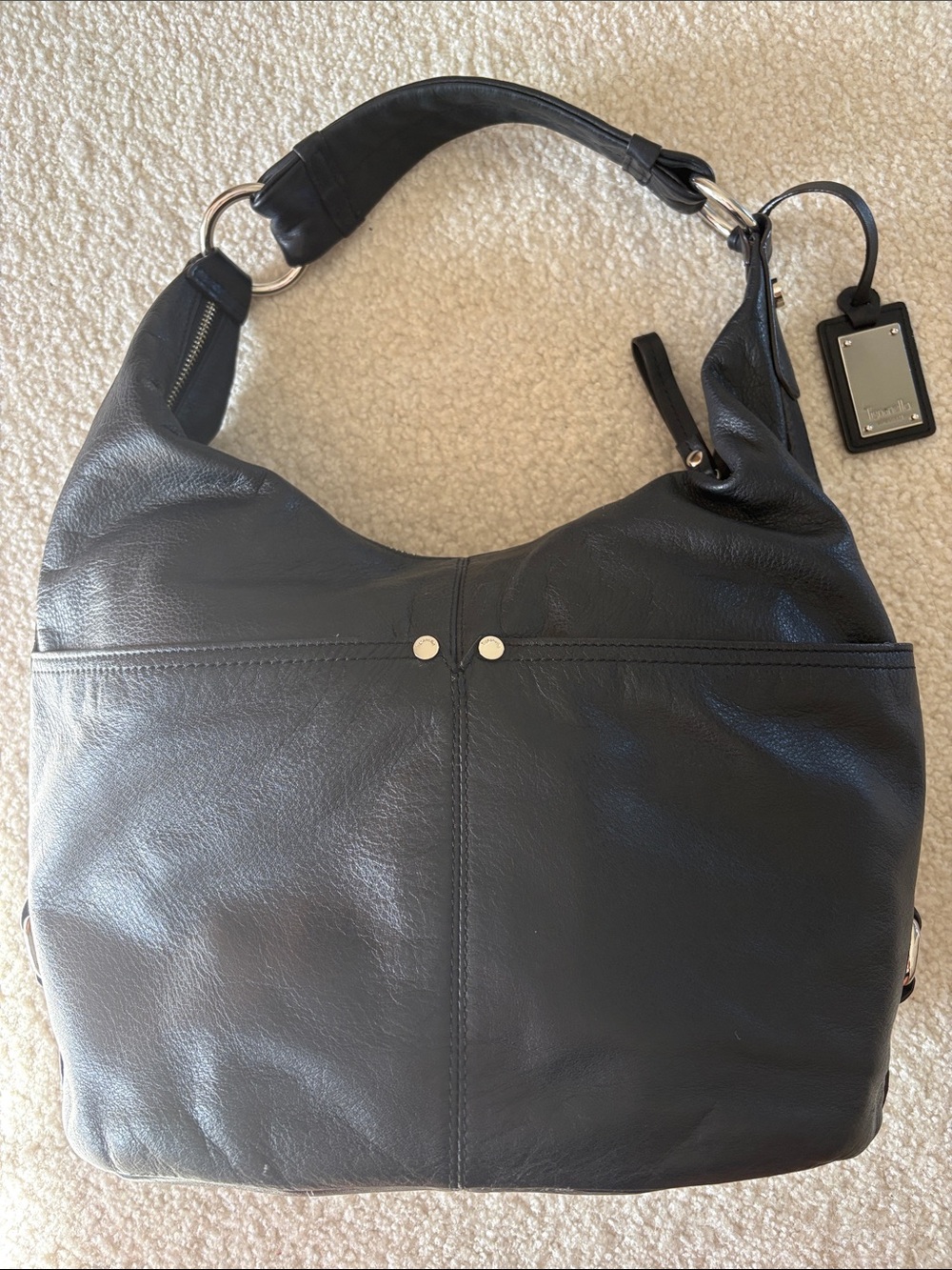 Black Leather Hobo Shoulder Bag - Classic Everyday Style - Picture 3 of 6